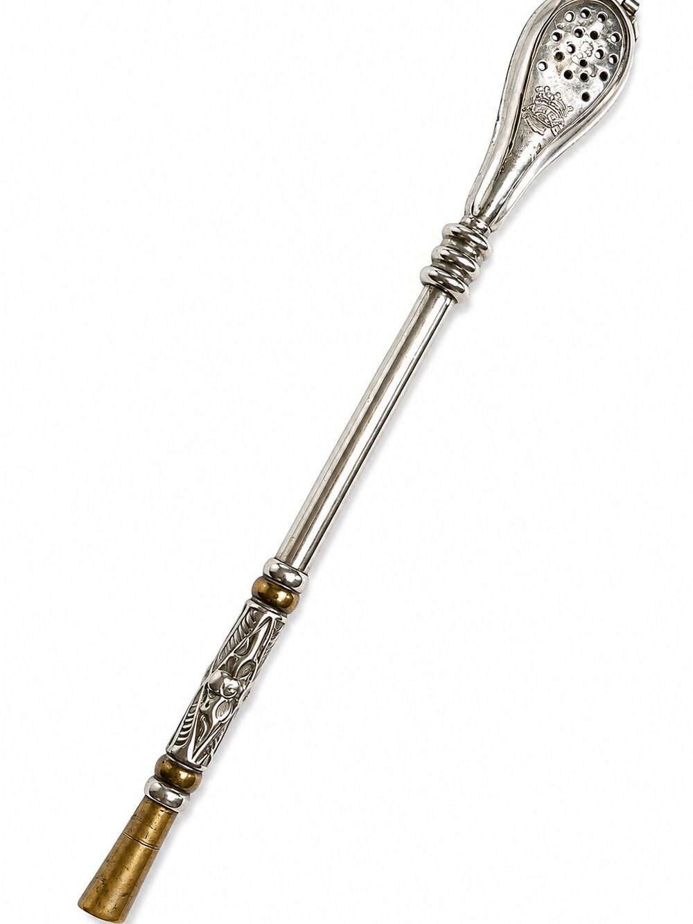 Antique English Tea Strainer Spoon Silver Plated Crown Mark Late 19th–Early 20th